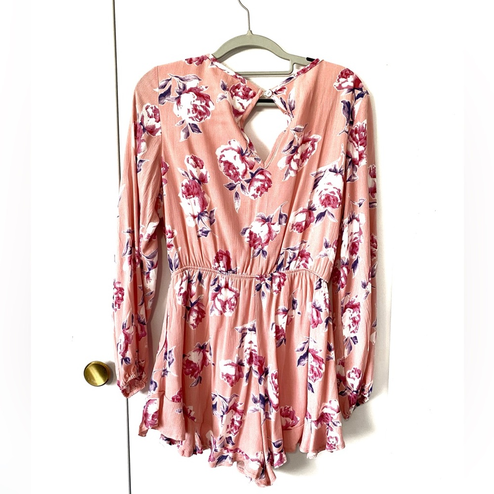 Women Pink Lily Romper| Pink and White Rose detail